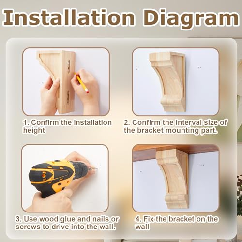 Image of Briwooody 4 Pcs Unfinished Paintable Corbels Bracket for Doorway Countertop Home Cabinet Bookshelves Furniture Support PU (4 1 /8 W X 10 1 /2 D X 10 1 /2 Inch H,Classical Style)