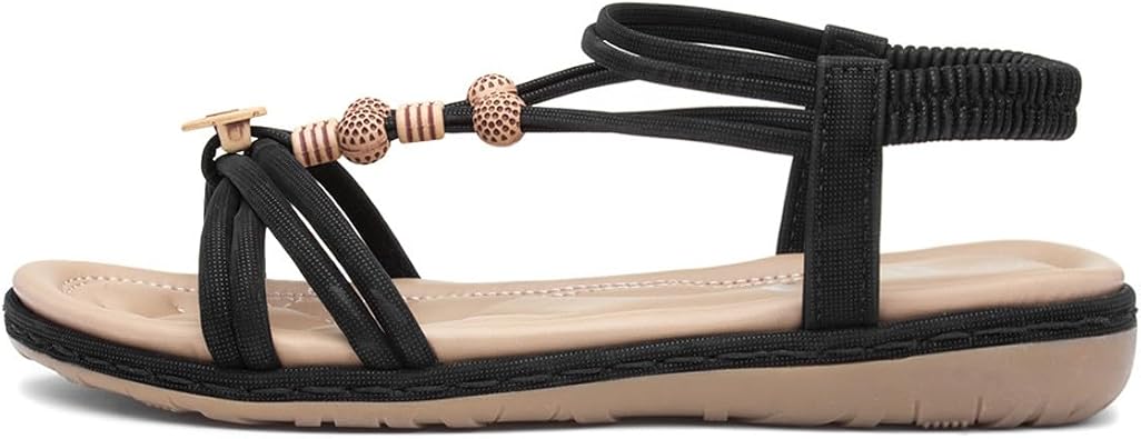 Lilley Womens Black Strappy Beaded Slip On Sandal