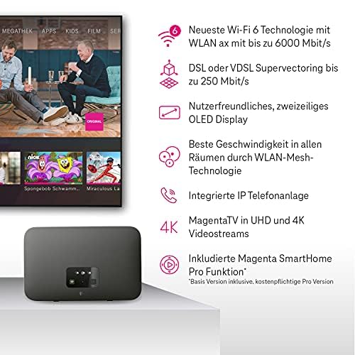 Telekom Router Speedport Smart 4 R2 | Wi-Fi 6 mit bis zu 5600 Mbit/s | WLAN-Mesh-Technologie & Magenta SmartHome Basis integriert I ideal für Entertain TV in UHD & 4K I inkl. DECT Basisstation