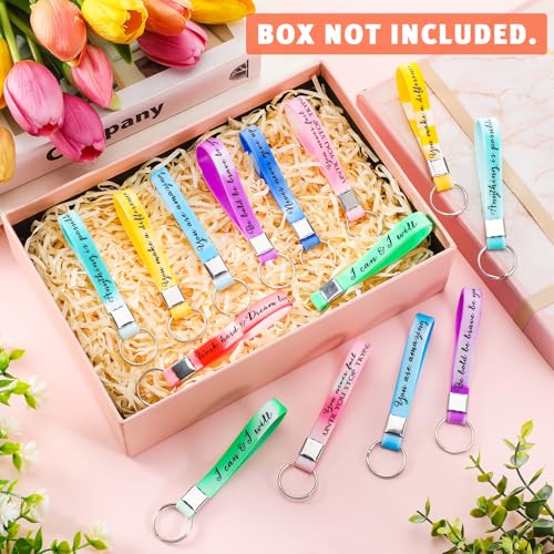 Image of Fumete 24 Pcs Inspirational Keychain Gift Employee Appreciation Gift for Women Motivational Key Rings Thank You Keychain(Morandi Color)