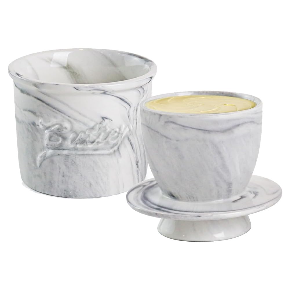 CTRLZS Butter Crock for Counter with Water, Butter Keeper for Spreadable Butter Ceramic Butter Dish with Lid for Countertop B