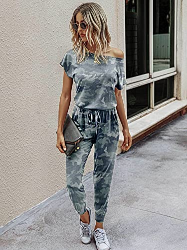 Image of PRETTYGARDEN Jumpsuits for Women Summer Off Shoulder Romper | Short Sleeve Drawstring Waist, Jogger Jumpers with Pockets, One Piece Spring Break Outfits, Vacation Travel Lounge Clothes