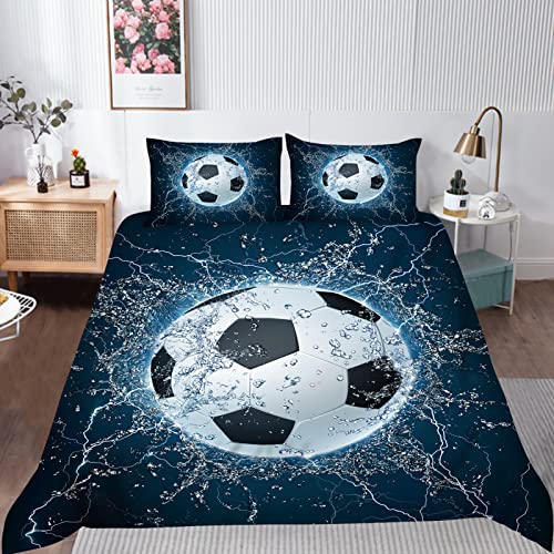 ANHOPE Football Duvet Cover Set Soft Lightweight 3 Piece Bedding Set including 2 Pillowcase Sports Theme Ball Soccer Print Pattern Kids Boys Girls Teens Men Quilt Cover with Zipper Single Size 135 x 200 cm - Image 2