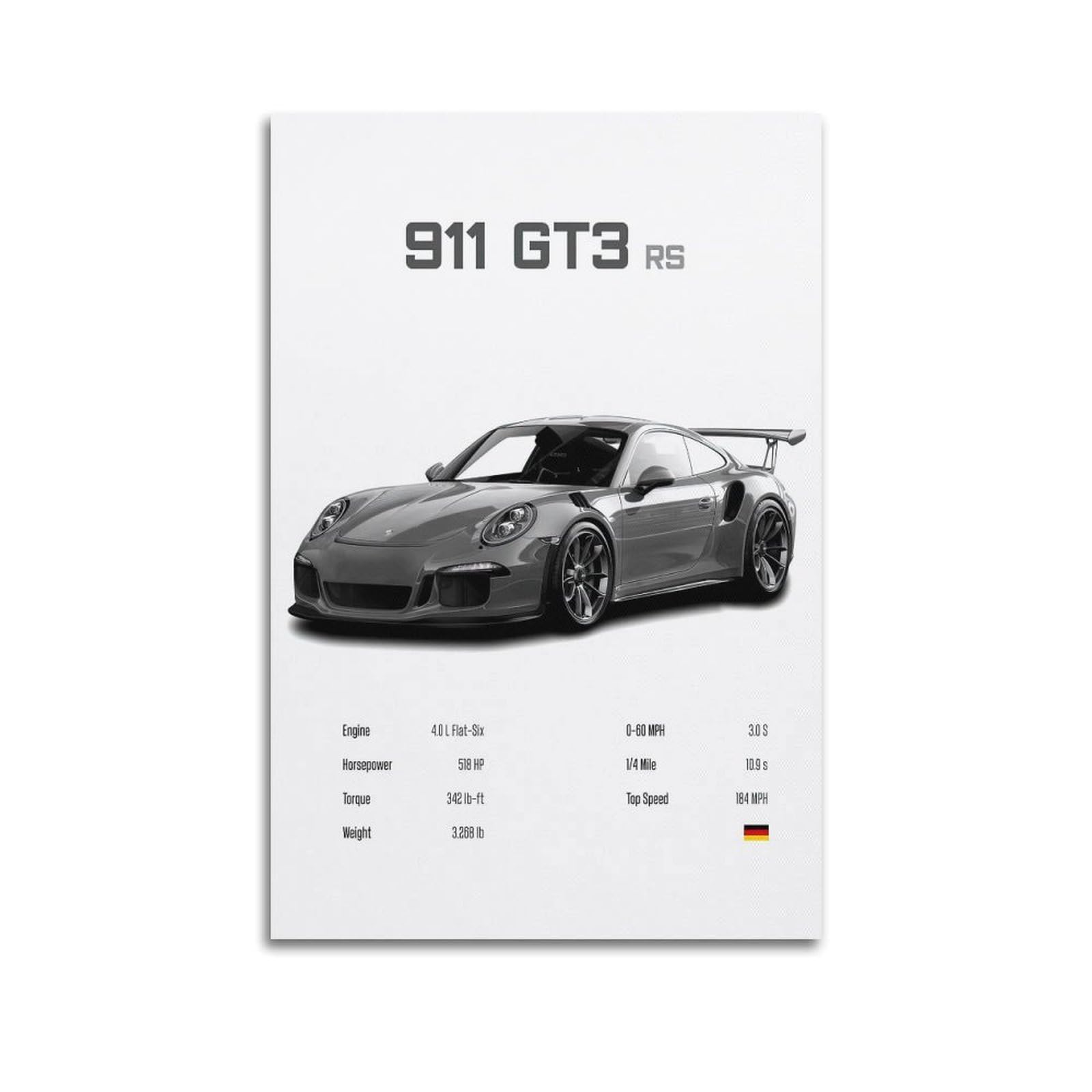LADV 911 GT3 RS Stats Poster Grey Racing Sport Car Decorative Painting Canvas Wall Artworks Picture 20x30inch(50x75cm)