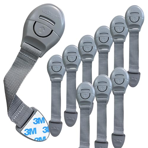Image of KidDough Furniture Safety Locks for Kids, Child Safety Locks for Drawers, Cabinets, Fridge, Cupboard Lock, Baby Proofing Product, Strong and Adhesive Safety Locks (Grey, 10 Grey Locks)