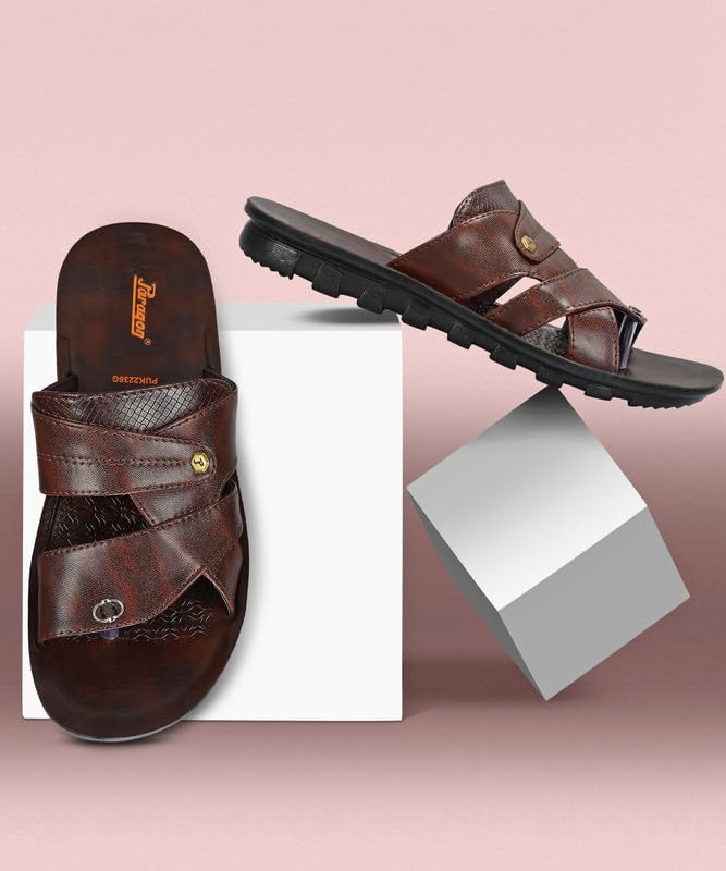 Image of PARAGON Men's Slip On Brown Sandals | Trendy Casual Slip-on Sandals with Cushioned Footbed, and Durable Construction | Perfect for Everyday Casual Wear
