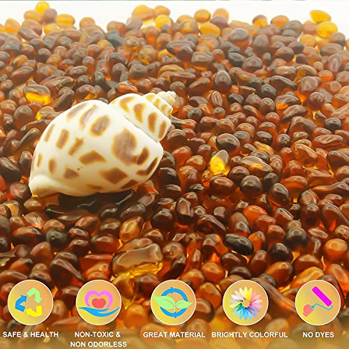 Image of Keedolla Aquarium Sea Glass Pebble Stones, 6-9mm Fish Tank Gravel Marble Rock for Aquarium, Fish Turtle Tank, Vase Fillers, Garden - Amber(0.93LB /430g)