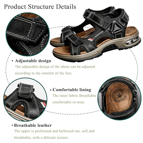Men's Sandals Lightweight Comfort Leather Open Toe Walking Shoes with Arch Support, Athletic Water Sandals for Trail Hiking Sports Outdoor2