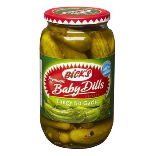 Bicks Tangy No Garlic Baby Dills Pickles, 1L/33.81 fl.oz, Imported from Canada}