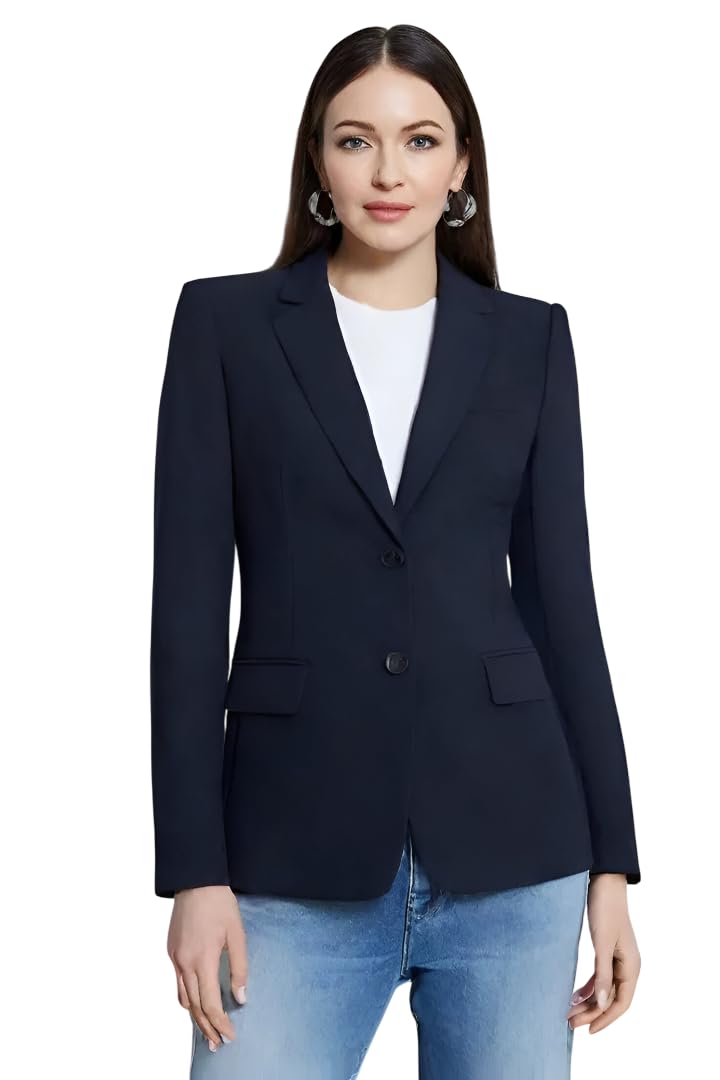Women Cotton Blend Solid Single Breasted Blazer with Notched Lapel | Full Sleeves, Button Closure, Regular Fit Formal Blazer for Womens & Girls | Lightweight & Breathable Fabric (Blue)_125-picture-56