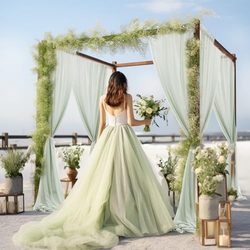 Image of 30 inch x 20Ft Wedding Arch Draping Fabric, 1 Panel Sage Green Sheer Curtain Drapes Extra Wide & Long Backdrop Curtains for Wedding Arch Ceremony Birthday Party Decorations