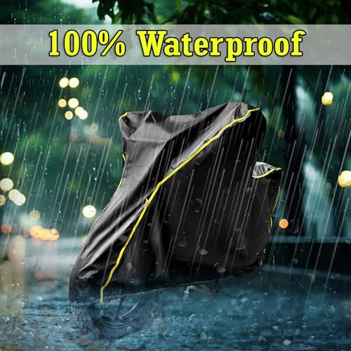 Image of Waterproof Two Wheeler Cover for Hero Splendor Plus| UV Proof, Heat Resistant & All Weather Protection | Black & Yellow Piping Color | Durable & Triple Stitched