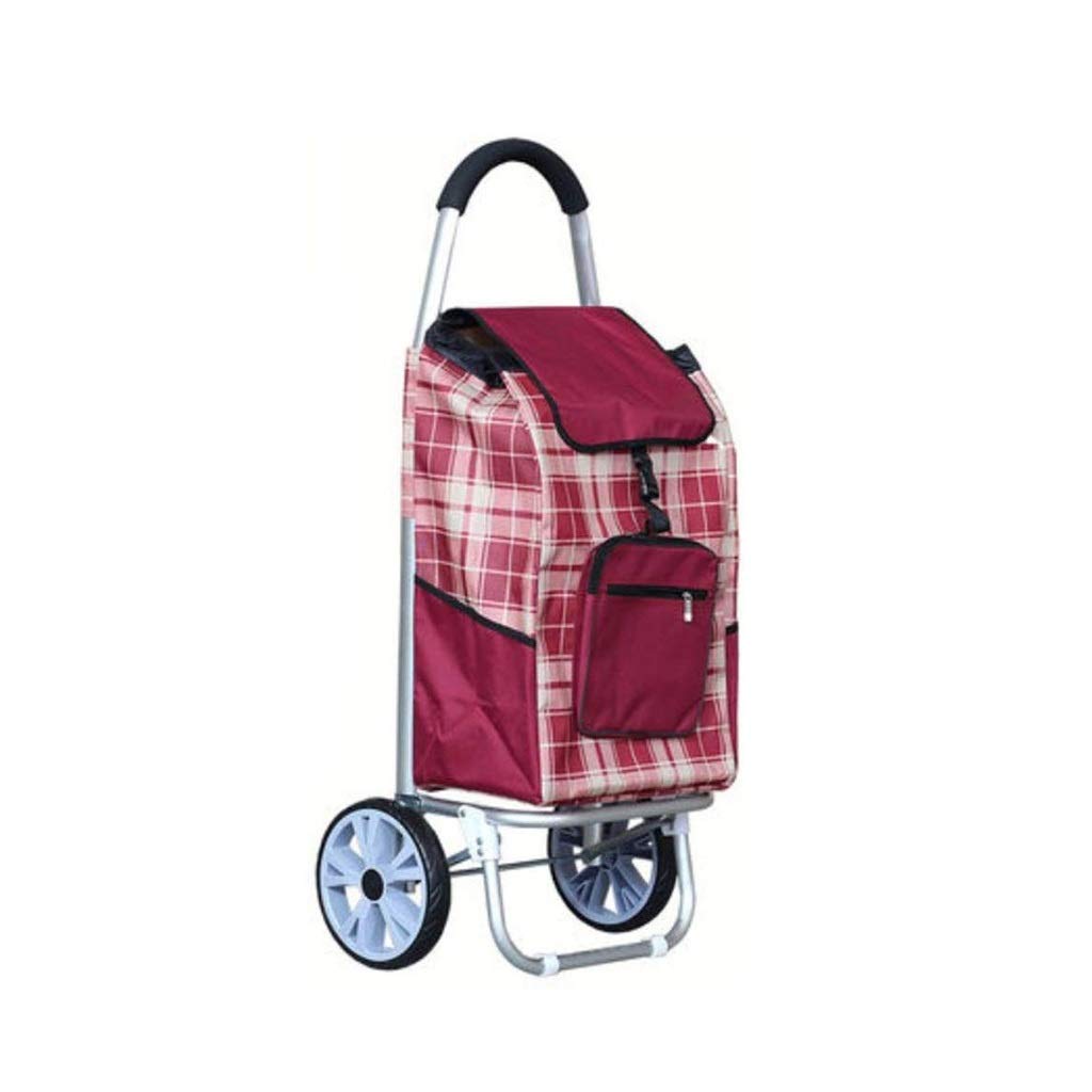Einkaufswagen, Einkaufswagen, Faltbarer Lebensmittelwagen, Faltbarer Wäschewagen, Ziehwagen mit Rädern, Stofftasche, Aluminiumrahmen (Farbe: Schwarz) (Rot) Vision