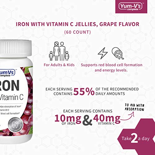Yum-V's Complete Iron Jellies (Gummies) For Adults, Grape Flavor Chewables With Vitamin C; Daily Dietary Supplement For Men And Women, Kosher (60 Count, Single Pack) #TOP2