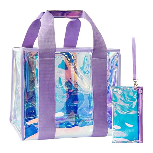 Holographic Iridescent Tote Bag Clear Travel Beach Bag and Phone Pouch Transparent PVC Handbag Large Tote2