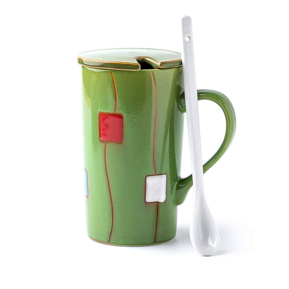 L-entcy Large Capacity 17.9 OZ Porcelain Coffee Mug Reusable Ceramic Coffee Mug Creative Hand Painted Ceramic Cup Large-capacity Office Cups, Large Coffee Cups, Mugs, Spoons With Lids Portable Large T