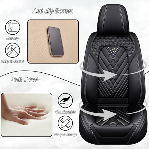 Image of Car Seat Covers for Chevrolet Equinox 2005-2026, Premium Nappa Leather Waterproof & Anti-Slip, Full Coverage Customized fit Chevrolet Equinox Seat Covers Front Set (2 Seats Standard,Black)