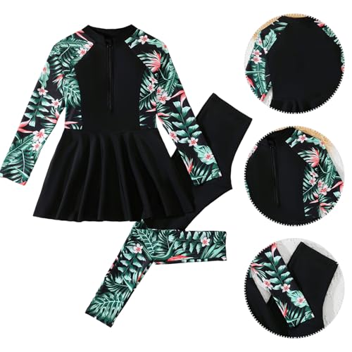 Image of FYMNSI Girls Modest Full Coverage Swimsuit Long Sleeve Rash Guard with Pants UPF 50+ Sun Protection Swimwear for Kids 5-14