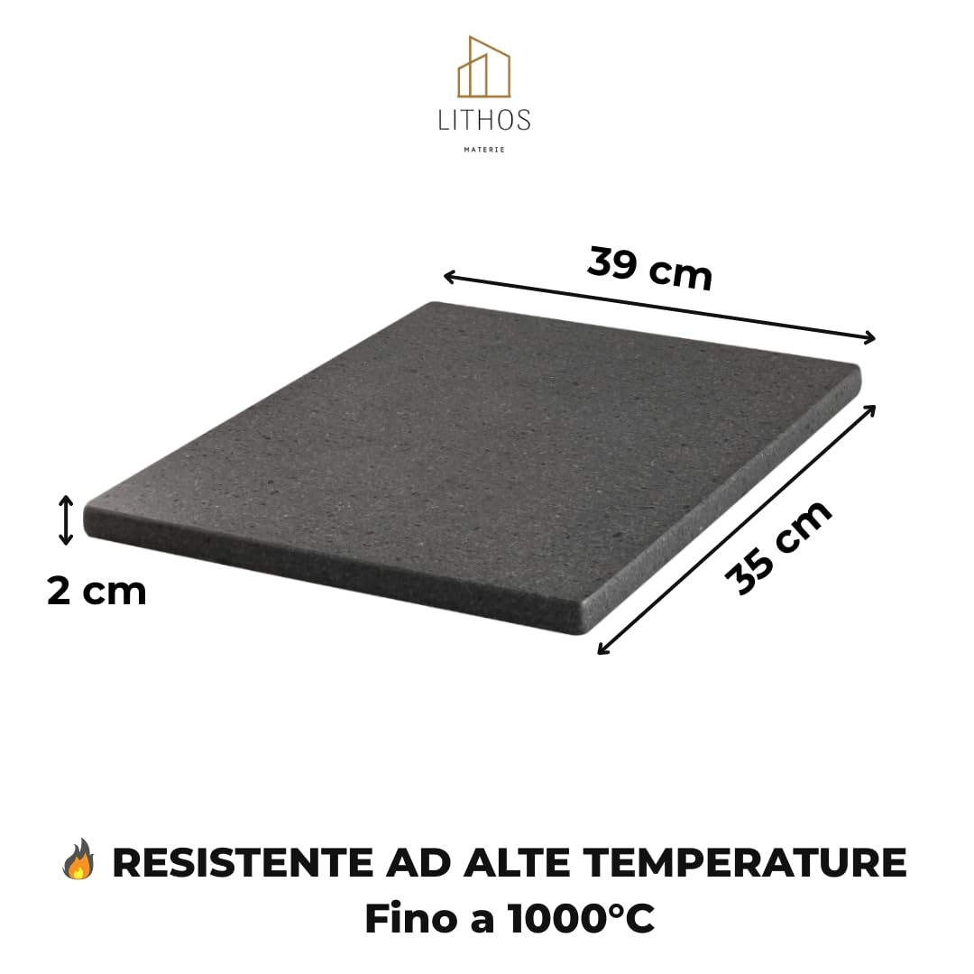 KIT PIETRA ANTIADERENTE LAVICA OLLARE ETNEA PER PIZZA 39 x 35 x 2 + PALA PER FORNO ELETTRICO A GAS E BARBECUE PER CARNE PESCE E VERDURE REFRATTARIA