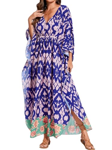 Image of Moss Rose Kaftan Dresses for Women V Neck Summer Swimsuit Cover up Caftan Maxi Beach Dresses