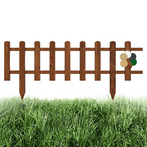 Floranica 4 Stk. Beeteinfassung Steckzaun Zierzaun 30 cm x 100 cm Braun Gartenzaun aus Holz Dekozaun Lattenzaun Rasenkante imprägniert Umzäunung für Garten Wege Beeten