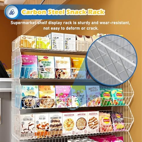 Retail Display Storage Rack，Metal Wire Fruit Vegetable Basket Rack Stand Kitchen Storage, Supermarket Snack Shelf with Wheels for Kitchen Office Retail Stores, Commercial Retail Display Hold