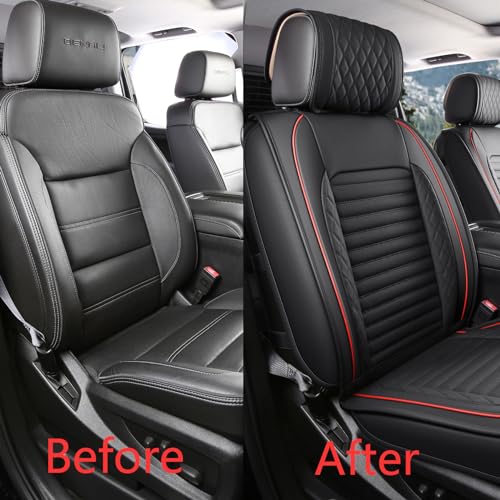 Image of JOJOBAY Chevy Silverado Seat Covers,GMC Sierra Seat Covers,Custom Fit 2007-2026 1500 2500HD 3500HD Crew Double Extended Regular Cab,LT LZT RST Trail Boss(Front Pair,Black Red)