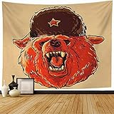 Starodet Tapestry Wall Hanging Soviet Nature Bear Head Symbol Russiarussian Predator Animals Wildlife Red Propaganda Power Poster Wall Decor Blanket for Bedroom Home Dorm 80x60 Inch