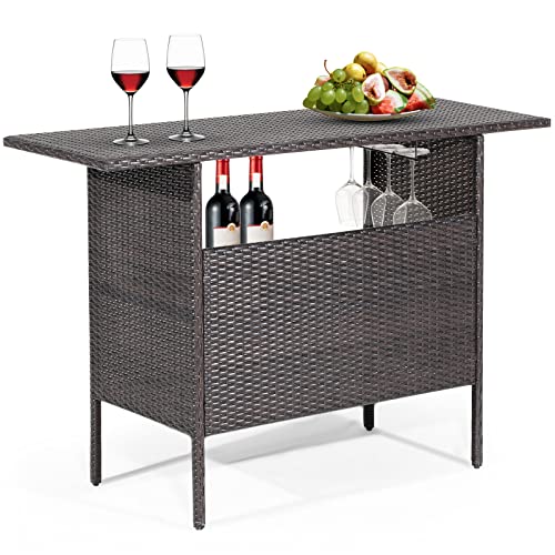Tangkula Outdoor Wicker Bar Table