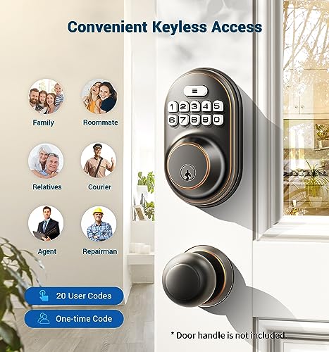 Veise Keyless Entry Door Lock, Electronic Keypad Deadbolt, Keyed Entry, Auto Lock, Anti-Peeking Password, Back Lit & Easy Installation Design, Oil Rubbed Bronze - Image 3