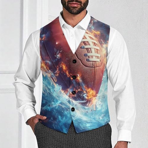 Football Blue Flames And Water Men's Formal Suit Vest for Business Formal Or Casual Dress Waistcoat Wedding2