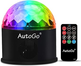 AutoGo Mirror Ball, Disco Light, 9 RGB Colors, LED Stage Lighting, Remote Control, Voice Activated, Multifunctional, Crystal Rotating, USB Powered, Mirror Ball, Rotating, For Home, Parties, Holidays