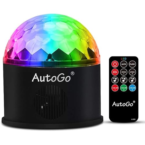 AutoGo ミラーボール ディスコライト 【9色RGB】LED ステージ 舞台照明 リモコン付き 音声起動 多機能 水晶回転式 USB給電式 ミラーボール 回転 家庭用 パーティー 祝日 カラオケ クラブ 文化祭 ガーデン 誕生日 屋外