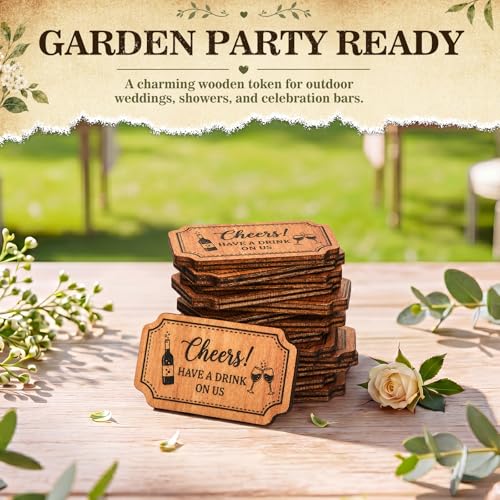 Image of Marsui 100 Pcs Wooden Drink Tokens Bulk for Wedding Personalised Drink Tickets Poker Chips for Guest Wedding Favours Beverage Birthday Parties Bar Table Decoration Supplies (Rectangular Shape)