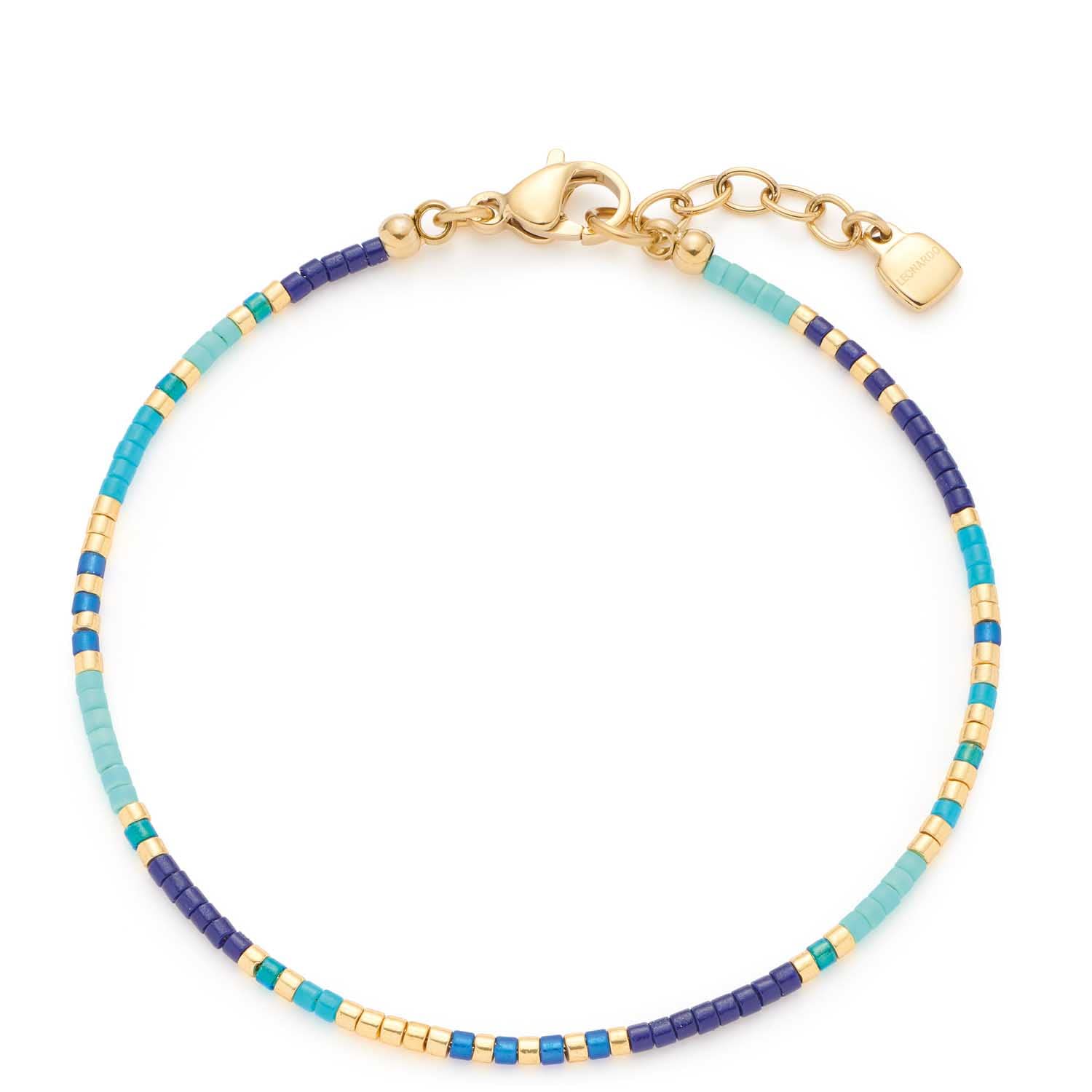 JEWELS BY LEONARDO Collana Ciao Lou fine in acciaio inox dorato Miyuki perle di vetro oro, blu e turchese, lunghezza 42-47 cm, regalo da donna 022981, 42 cm, Acciaio inossidabile, Nessuna pietra
