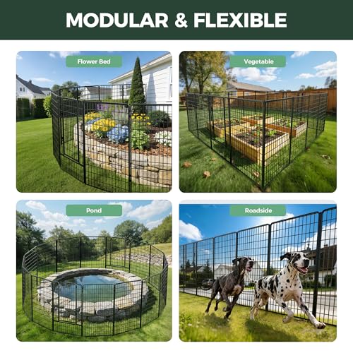Image of FXW Garden Fence Outdoor for the Yard - 50in(H) x 83.5ft(L) Heavy Duty Metal Animal Barrier for Dog, No Dig Decorative Dog Fence, 32 Panels, Black