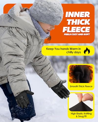 Kids Winter Running Glove Cold Weather Touchscreen Warm Gloves for Hiking Biking Glove for Childrens 4-12 Year Old2