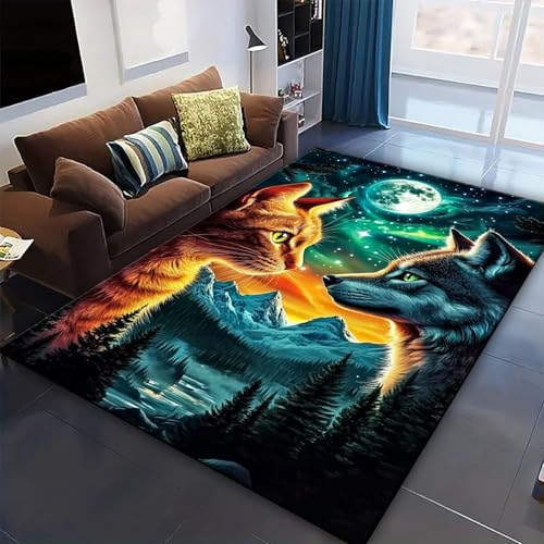 Chambre décor tapis antidérapant à poils ras et impression chat 3D confortable