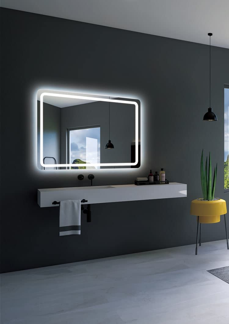 Mice - Espejos con luz led para baño, Espejo retroiluminado con Cantos Redondeados. Luz Frontal fría, con Doble Sensor antivaho - Espejo con Luz para Vestidor, Centro Estetica, Maquillaje 90x80CM