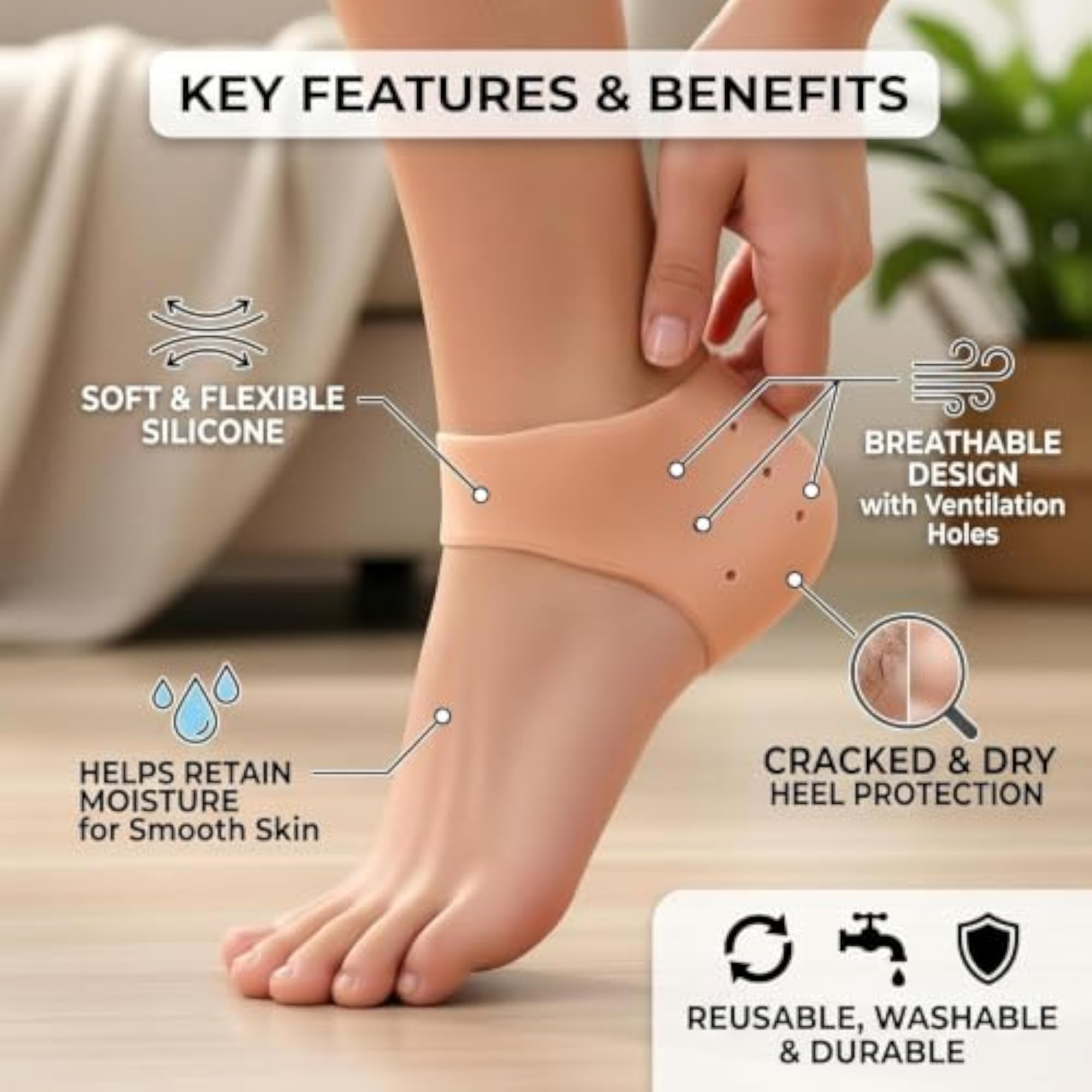 Reusable Silicone Gel Heel Protector Socks for Foot Care