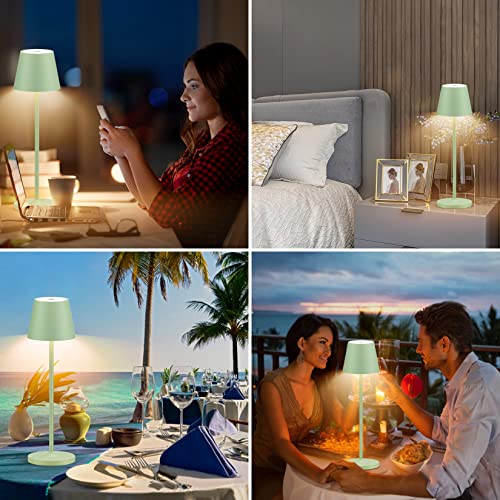 Ralbay Modern Led Cordless Table Lamp,4800Mah Rechargeable Battery Desk Lamp,Aluminum Material Shell,Ip54 Waterproof Outdoor Cordless Dimmable Table Lamp,For Bedroom,Coffee Table,Restaurant (Green) #TOP6