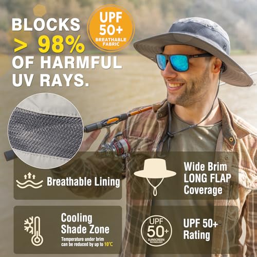 Image of Oversized XL XXL Mens Waterproof UPF50+ Golf Bucket Sun Hats Big Head Boonie Safari Wide Brim Fishing