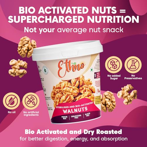 Image of Ethno Bio-Activated Chile Walnuts (14-Pack) - Premium Roasted & Sterilised Walnuts Without Shell - Fresh Akhrot Dry Fruits - Brain-Boosting Nuts, No Added Sugar, Oil-Free, Healthy Snacks (420g)