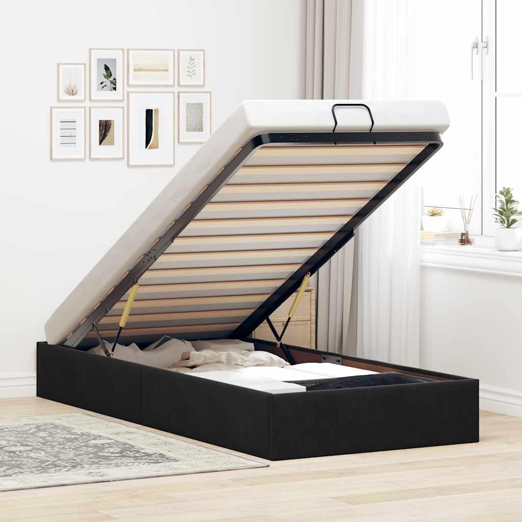 ACAGALA Polsterbett mit Bettkasten 100x200 cm, Einzelbett mit Stauraum, Bettgestell mit Lattenrost, Bettrahmen ohne Matratze, Boxspringbett für Schlafzimmer, Gästezimmer, Samt, Schwarz Küche, Haushalt & Wohnen