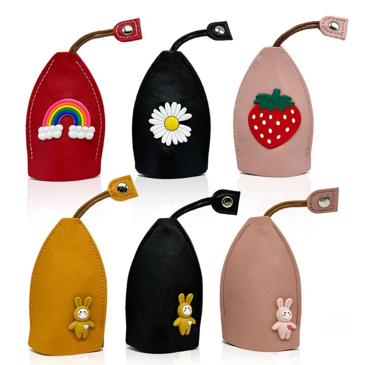 SKHAOVS6 Pcs Keycase for Men Women, Cute Car Keycase Creative Pull Type Key Cover Key Case Car Key Protective Cover, PU Key Bag Pull Out Key Sleeve Cartoon Key Organiser for Storing Keys