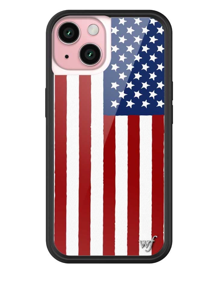 Wildflower Cases - American Flag, Compatible with Apple iPhone 15 | USA, Red White Blue, Patriotic, Cute, Trendy - Protective Black Bumper, 4ft Drop Test Certified, Women Owned Small Business