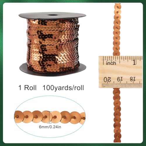 SOFPLATE 100 Yards Brown Sequin Strip 6mm Flat Sequin Ribbon Trim String Metallic Sequin Strand Paillette String Holographic Sequins Roll for Crafts Sewing Dress Costume Headband Fringe Embellishments - Image 2