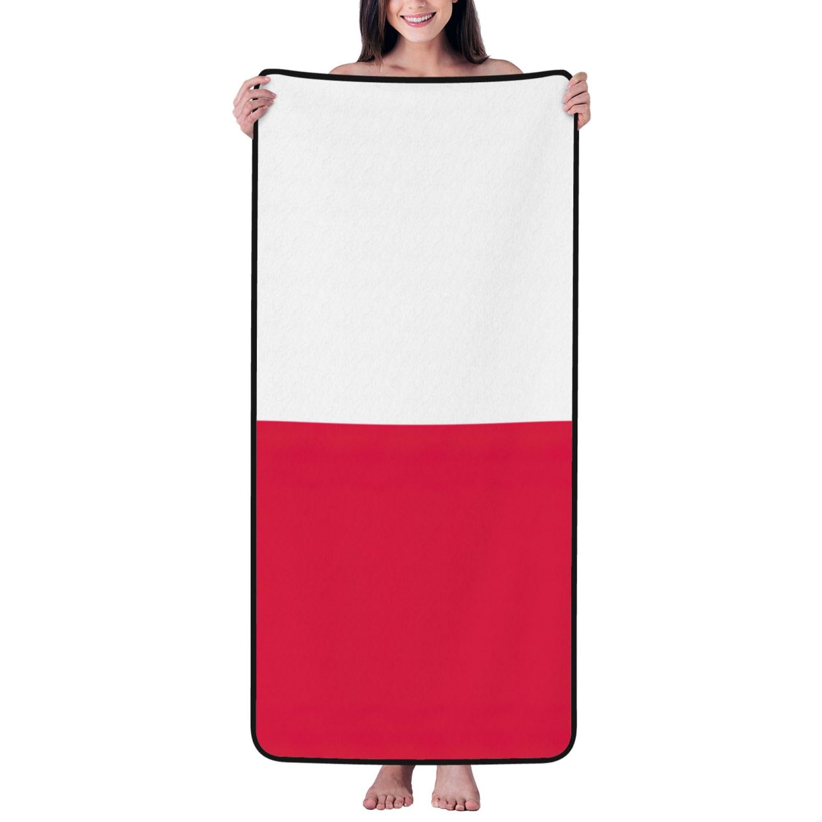 Nimongt Unisex Black Polish Flag Print Lightweight Comfort Coral Velvet Bath Towel Home Bathroom Hotel Spa Beach Travel