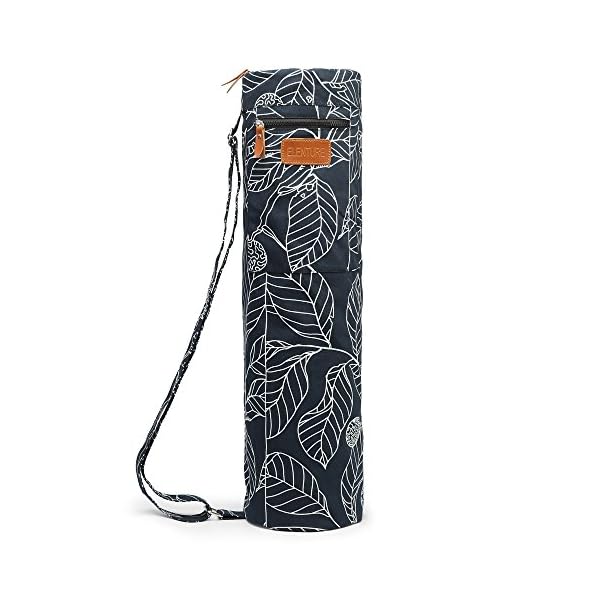 ELENTURE Full-Zip Exercise Yoga Mat Carry Bag with Multi-Functional Storage Pockets, Black Leaf