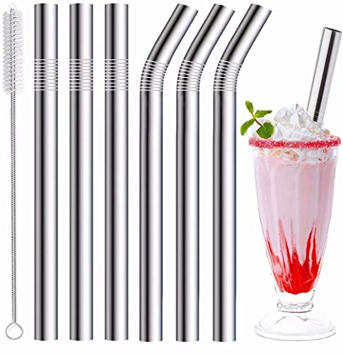 Vinaco Strohhalm Edelstahl Milchshake Strohhalme , 216MM & 266MM Lang X 10MM Durchmesser Breit Strohhalme für Smoothie, Milchshake, Dicke Getränke, 6er-Pack Metall Strohhalme Wiederverwendbar Cover
